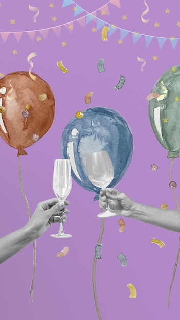 Foto mani alzate che tengono bicchieri di champagne illustrazione vettoriale donna e uomo che celebrano il fine settimana