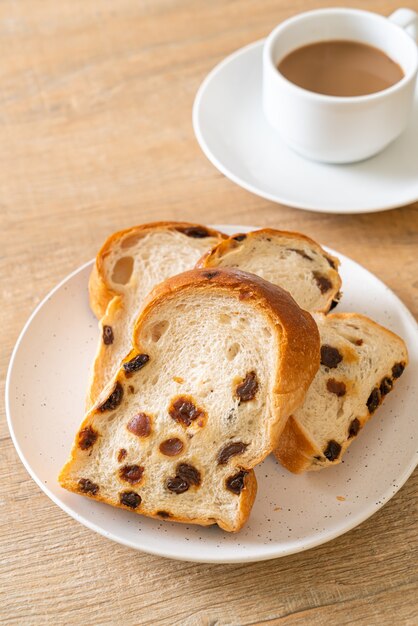 raisin bread with coffee cup for breakfast