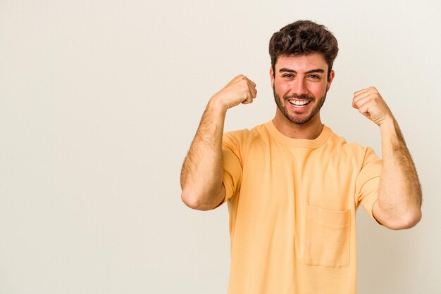 Raising fist after a victory winner concept