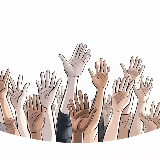 Photo raising hands 2d cartoon illustraton on white background h