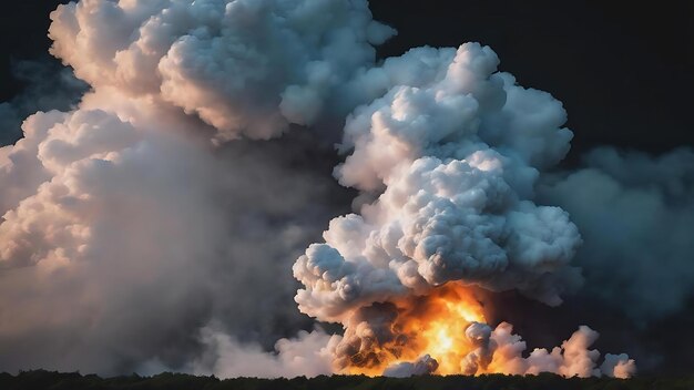 Raising of white cloud smoke on black background