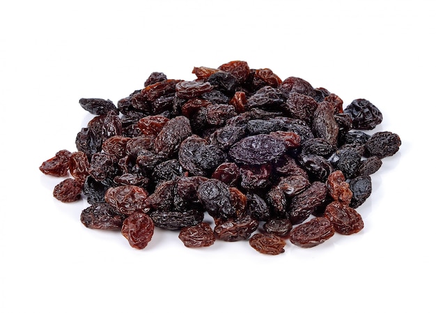 Raisins isolated on white background.