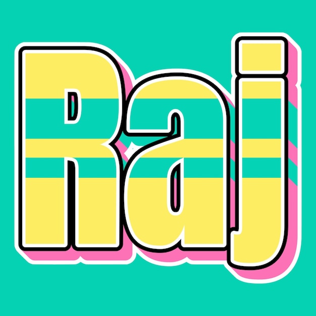 Raj Typography Vintage 90's 3D-ontwerp gele roze tekst achtergrondfoto jpg