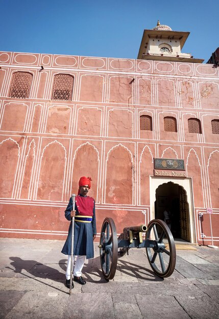 Rajasthani Man In Turban Near The Cannon