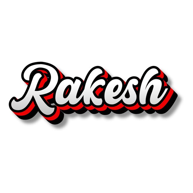 Rakesh Text 3D Silver Red Black White Background Photo JPG