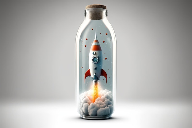 Raket in de glazen fles achtergrond opstarten en bedrijfsconcept Generatieve AI