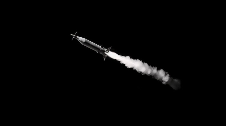 Raketraket met rook op zwarte backgroundgeneratieve ai