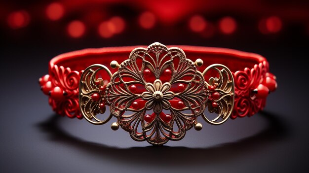 A rakhi kept on red background