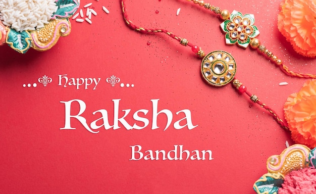 raksha bandhan indian festival with beautiful rakhi and rice grains a traditional indian wrist band