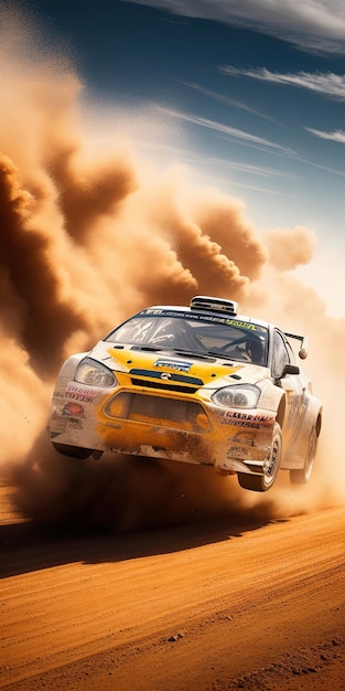 rally car on dirt track