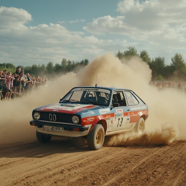 Photo a rally car with the license plate number plate number 51
