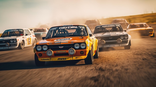 Rally cars are running on the circuit