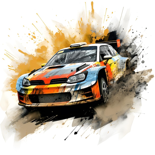 rally racing car with dust effect and ink paint art ai generative design