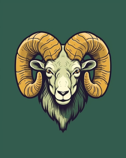 Photo a ram head with big horns on a green background.