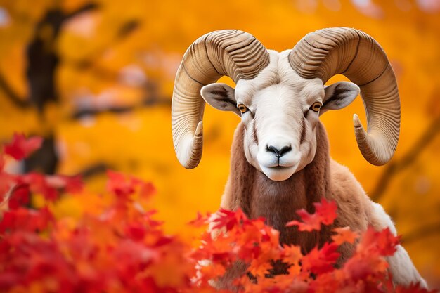 Ram looking regal amidst autumn foliage