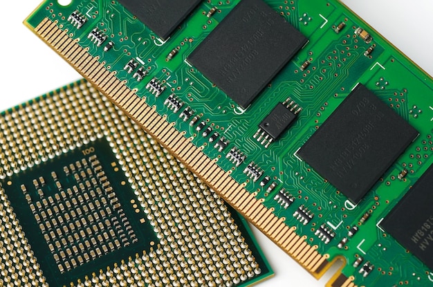 Ram memory and pins on main cpu pc processor circuit board