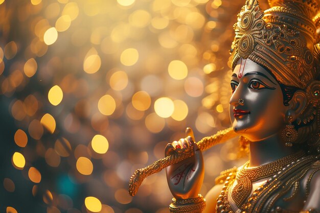 Ram Navami bokeh background with Hindu God Rama and copy space day celebrates Hindu festival