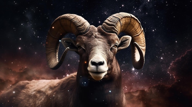 A ram with a background of stars and space