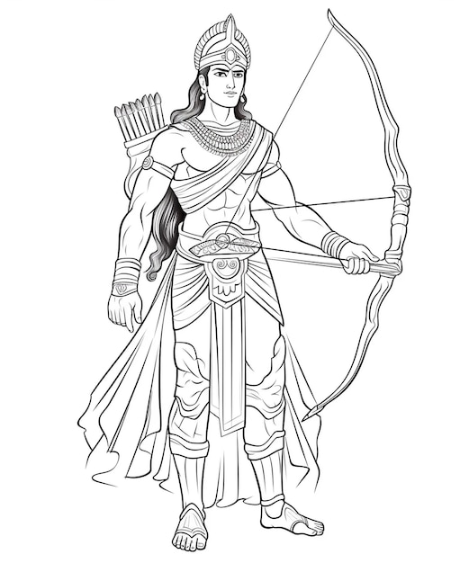 Rama Sita and Lakshmana leaving Ayodhya for exile line art coloring book page black and white sw