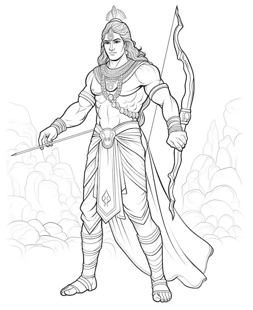 Rama Sita and Lakshmana leaving Ayodhya for exile line art coloring book page black and white sw