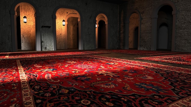 Ramadan Achtergrond 3D Moskee Binnen, 3D Rendering
