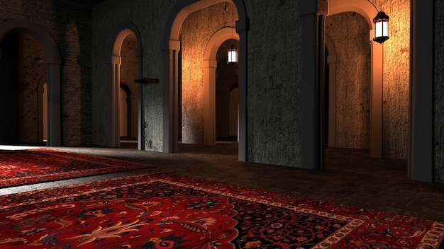 Ramadan Achtergrond 3D Moskee Binnen, 3D Rendering