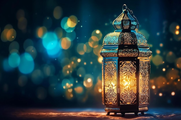 Ramadan-achtergrond met bokeh-effect kopieer tekstgebied gegenereerd ai