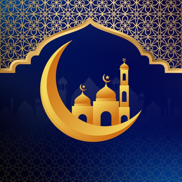 Ramadan achtergrond met halve maan en silhouet van de moskee