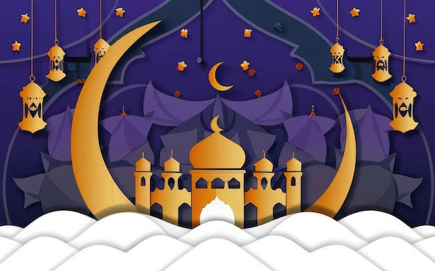ramadan achtergrond papier kunst stijl