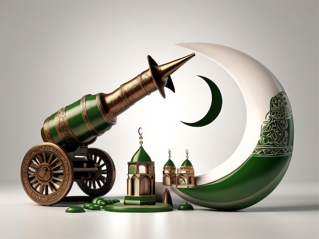 Ramadan Algeria With Cannon and Crescent In White Background