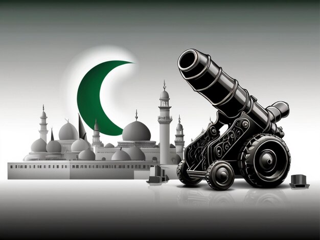 Ramadan Algeria With Cannon and Crescent In White Background