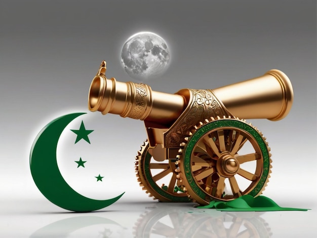 Ramadan Algeria With Cannon and Crescent In White Background