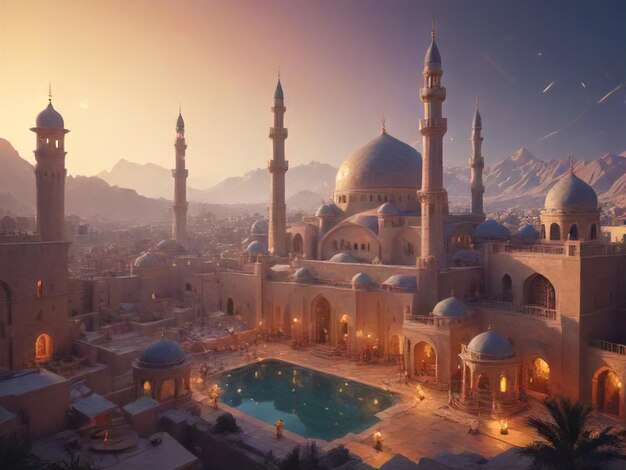 Ramadan Atmosphere Beautiful LowPoly Mosque in Cinematic Glory Generated by AI