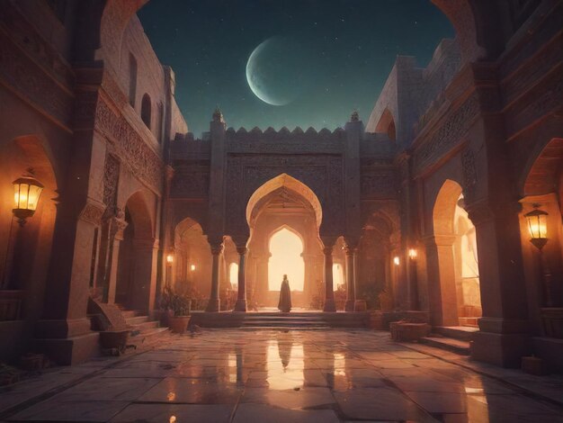 Ramadan Atmosphere Beautiful LowPoly Mosque in Cinematic Glory Generated by AI