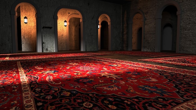 ramadan Background 3D Mosque Inside, 3D Rendering