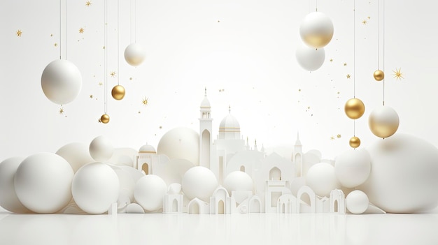 Ramadan background all white gold accents minimalism 3d rendering