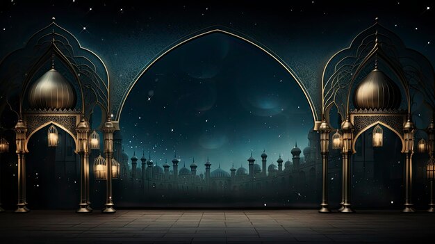 Ramadan background free space Art Deco dark blue background