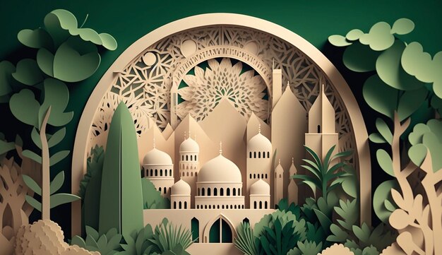 Ramadan background paper art style