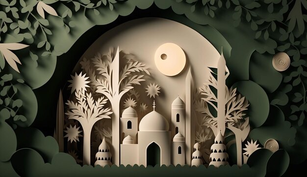 Ramadan background paper art style