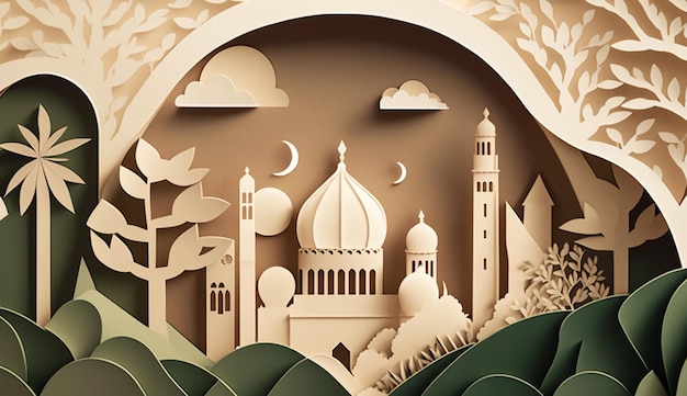 Ramadan background paper art style