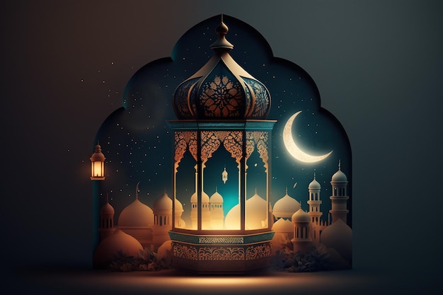 Ramadan background with Arabic lantern and blank space for text mockup