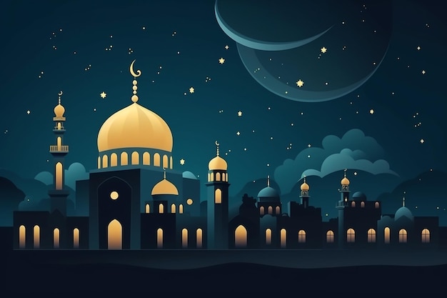 Ramadan background with mosque in flat style