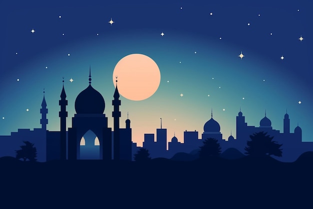 Photo ramadan background with mosque in flat style