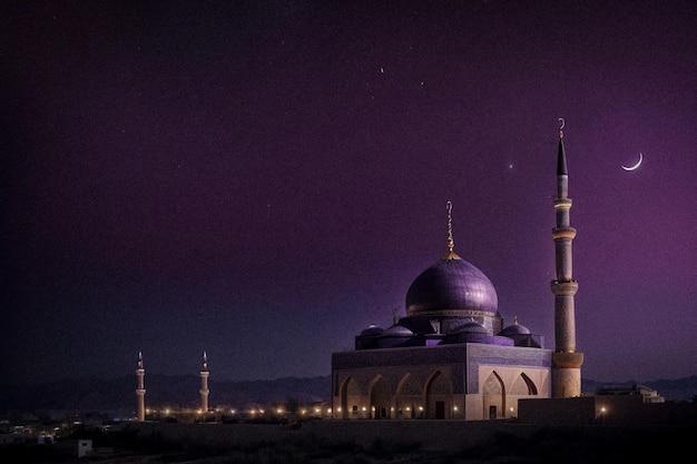 Photo ramadan background with mosque with a crescent moon in the background