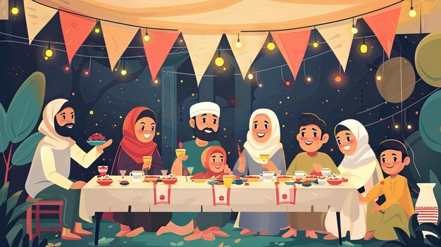 Photo a ramadan banquet of cultural delights anime style illustration