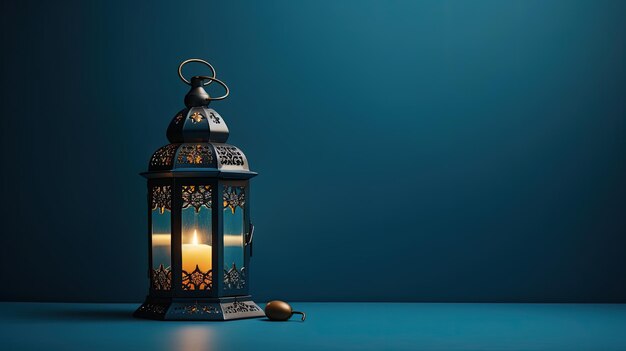 Ramadan Blue Lantern Islamic Ornament Blurry Bokeh Background