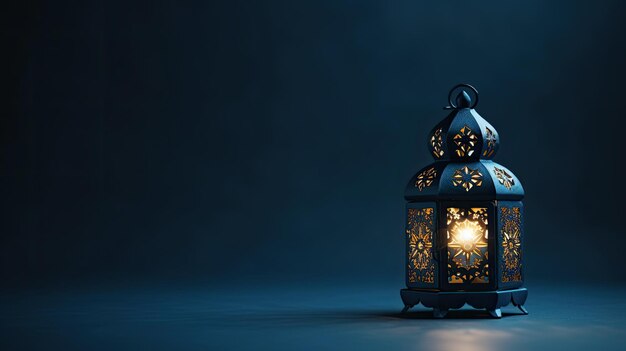 Рамаданский голубой фонарь Исламский орнамент Размытый фон Боке