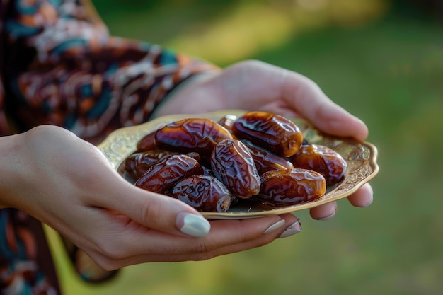 Photo ramadan charity female muslims share dates for iftar