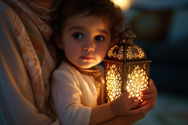 Ramadan child is holding a lantern