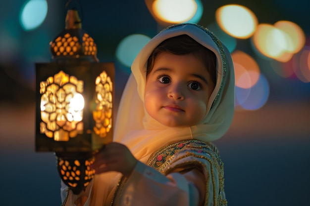 Ramadan child is holding a lantern